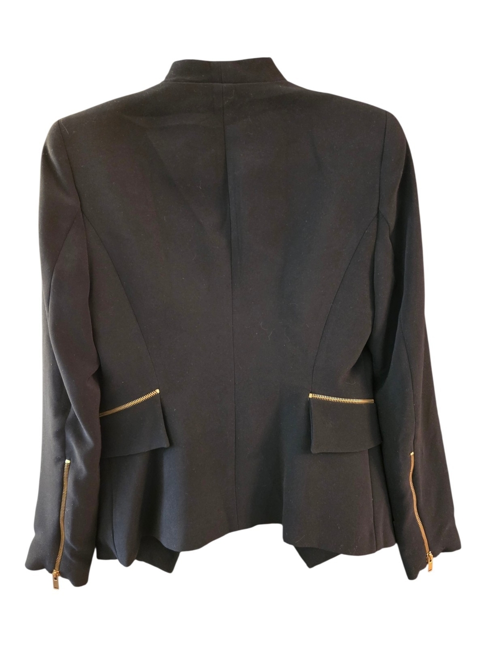 Zara Basic Black Open Front Blazer with Gold Zip Pocket Details - Size M - Picture 2 of 5